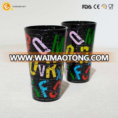 16oz drinking beer glass with outside spraying black